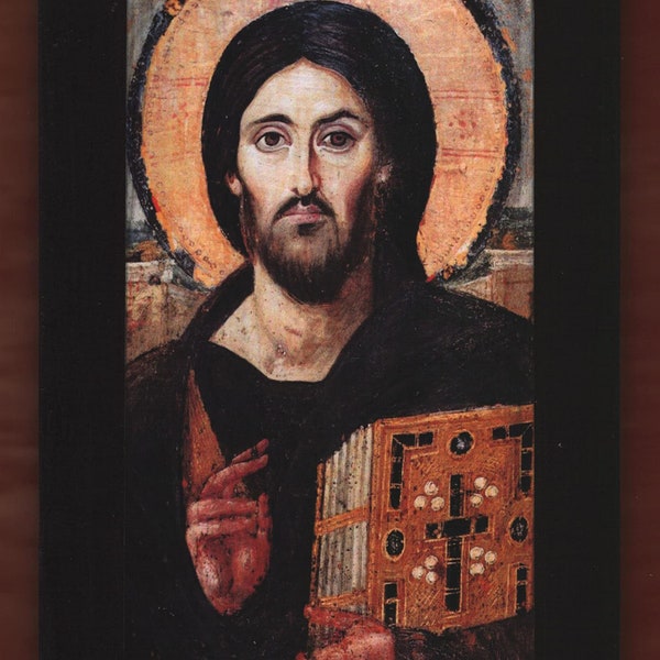 Jésus-Christ Pantocrator, icône grecque orthodoxe faite à la main sur bois. LIVRAISON GRATUITE