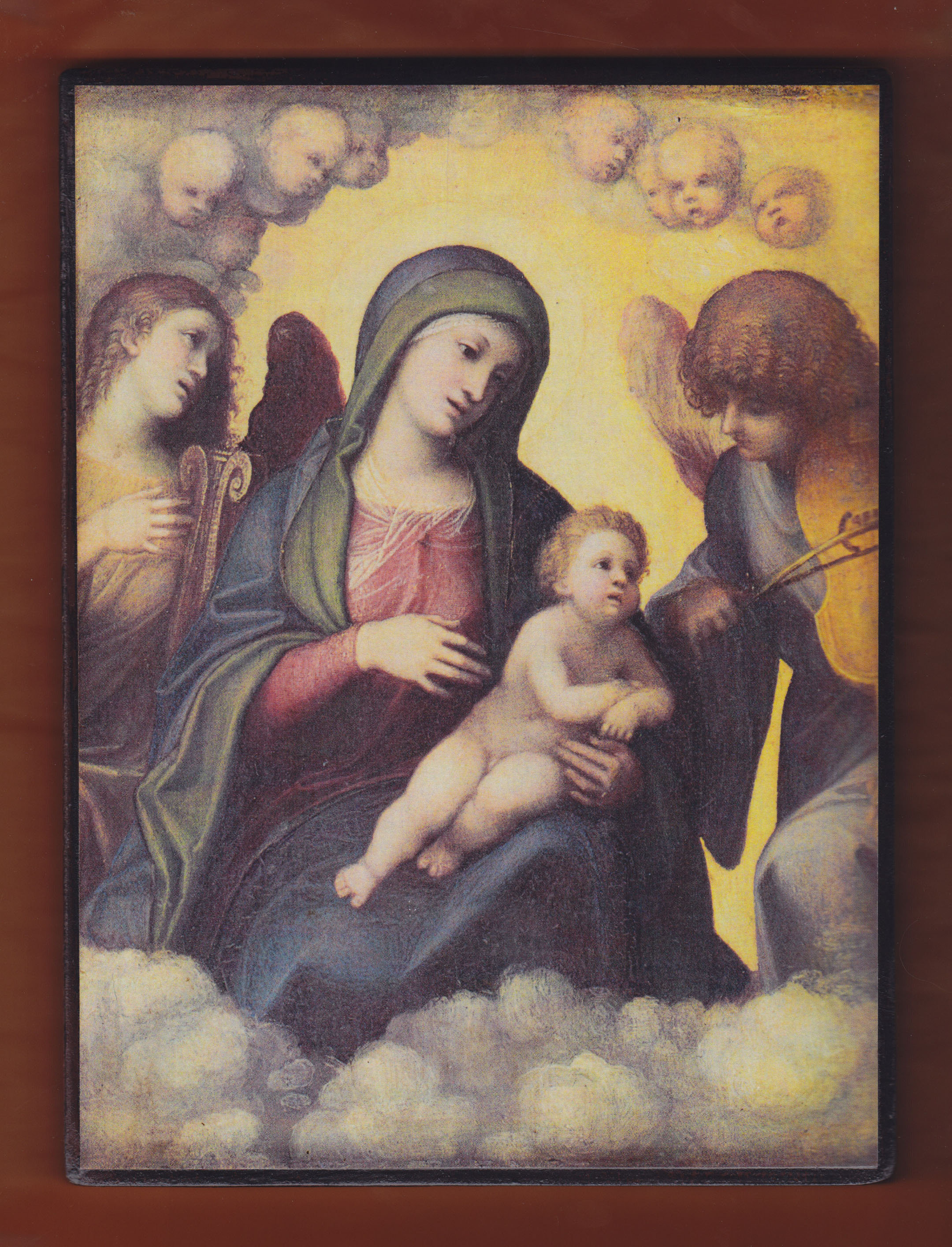 Virgin Mary,Tiziano, La Madonna con il Bambino, Virgin Mary mother with child Jesus and angels.FREE SHIPPING