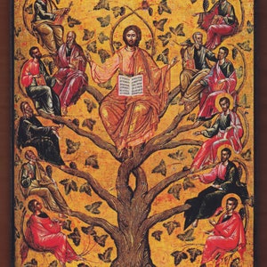 Eastern Orthodox icon of Jesus Christ as the True Vine,16th century Byzantine icon in the Byzantine Museum of Athens.