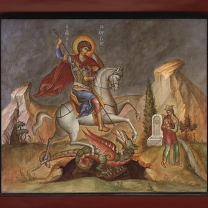 Saint George the great martyr on horseback,monk Michael, Mount Athos. Christian orthodox icon.FREE SHIPPING