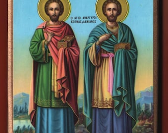 Saints Cosmas and Damian Icon, Christian Orthodox Art