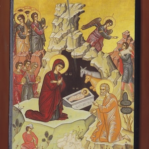 Birth of Christ,Monk Michael, Mount Athos. Christian orthodox icon.FREE SHIPPING