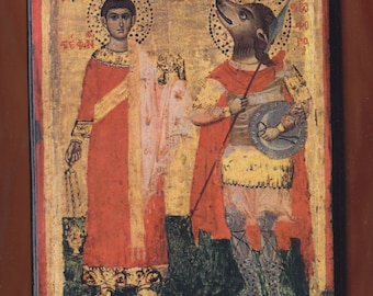 Saint-Stephen and Saint-Christopher,17th century icon,Unknown Greek painter.Christian orthodox icon.FREE SHIPPING