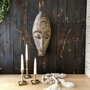Vintage Hand Carved Wood Indonesian Wall Sculpture | 16&quot; Tall, Unusual Alien Like Wooden Wall Decor from Indonesia  #V8