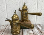 Set of Matching Dallah Coffee Pots, Brass Arabic Coffee Pots, Baghdad Boiler, Gulf Pot, Middle Eastern Coffee Servers, Boho Decor