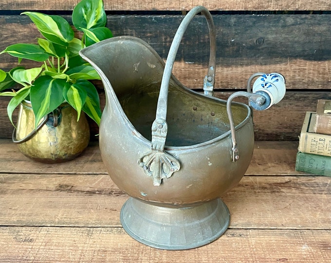 Rustic Ash Bucket Vintage Holland Copper Coal Scuttle, Delft Handle, Brass Ash Bucket ...