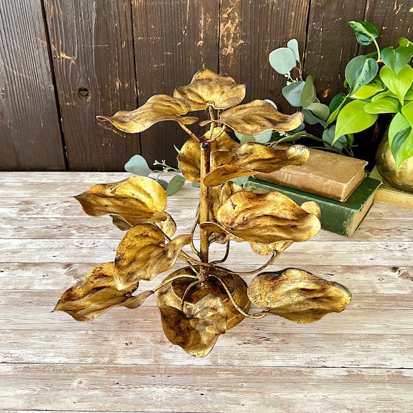 Italian Gilt Gold Leaf Metal Table Top Centerpiece Sculpture - Marked "Made in Italy" - circa Mid Century - Vintage Hollywood Regency Decor