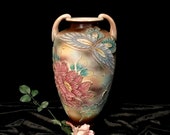 Large Japanese Satsuma Moriage Pottery Vase, Distinctive Creamy Beige Crackle Glaze Beaded Moriage, Early Floral Satsuma Vase w Butterfly