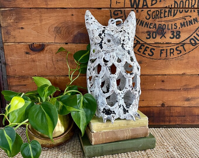 Rustic Cast Iron Owl Candle Holder Shabby Owl Candle Holder Etsy