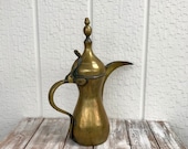 Dallah Coffee Pot, 15.5 quot Brass and Copper Arabic Coffee Pot, Baghdad Boiler, Gulf Pot, Middle Eastern Ceremonial Coffee Server, Boho Decor