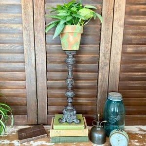Antique Style Baroque Candlestick Holder or Plant Pedestal featuring Figural Faces and Ornate Details, bild 3