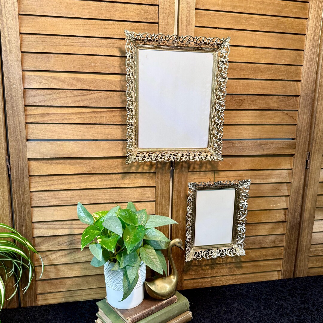 Set of 2 Vintage Gold Tone Metal Wall Hanging Photo, Picture or Art ...