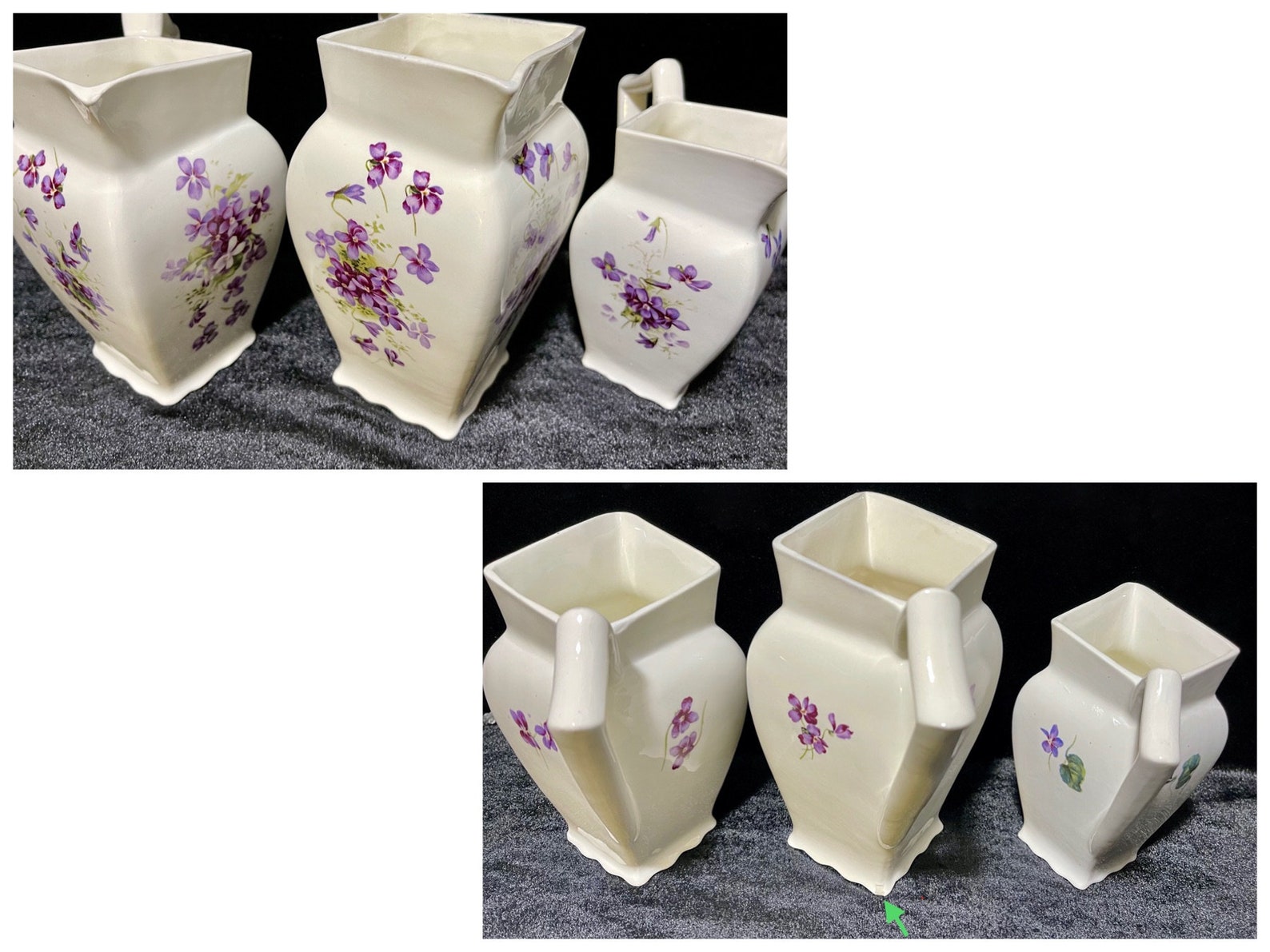 RARE 1800s Max Roesler Purple Violets Pattern 6 Pc Set Antique Ceramic ...