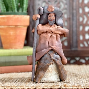 Rare Original - Unique Ceramic Clay Sculpture by Ceramicists Enrique Notario & Pilar Pérez, Santiago de Compostela Pilgrim Made in Spain, H5
