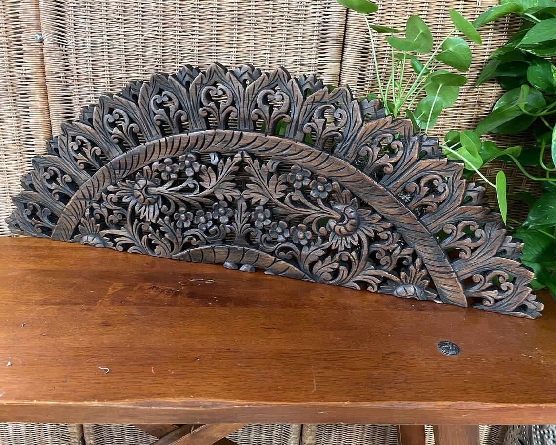 Hand Carved Thai Teak Wood Wall Panel 33x12 Window or Door Etsy