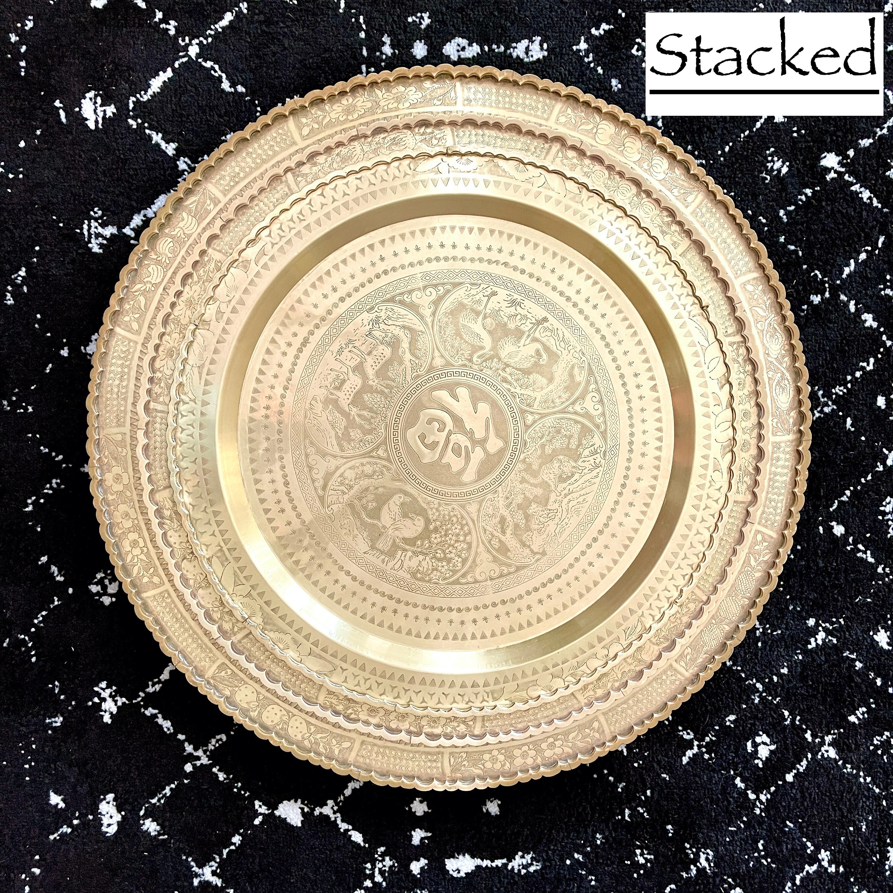 SET of 3 LARGE Asian Round Brass Trays (30