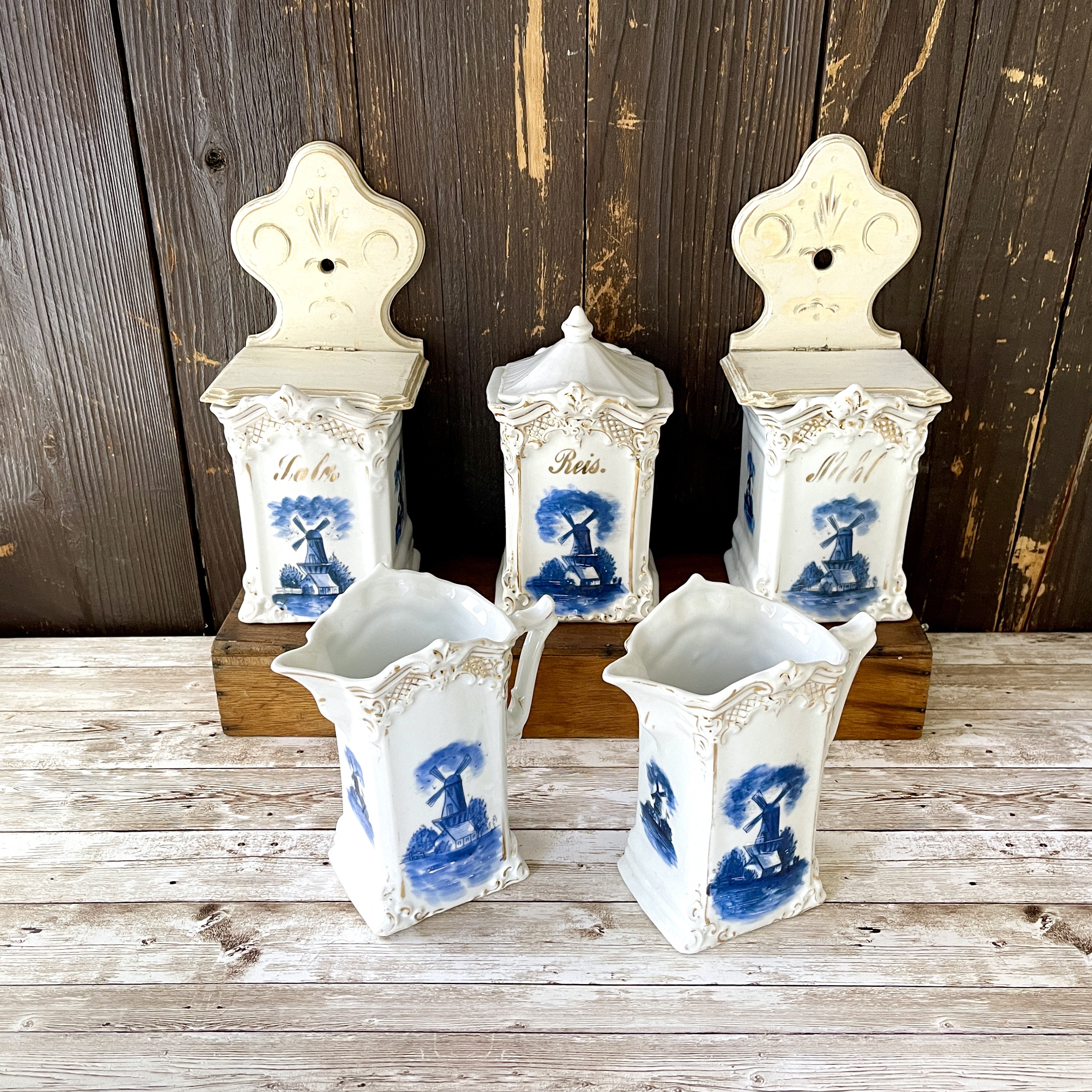 5 Pc German Delft Ceramic Kitchen Set With Blue and White Holland ...