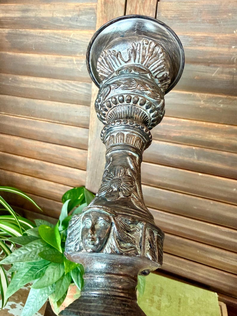 Antique Style Baroque Candlestick Holder or Plant Pedestal featuring Figural Faces and Ornate Details, bild 14