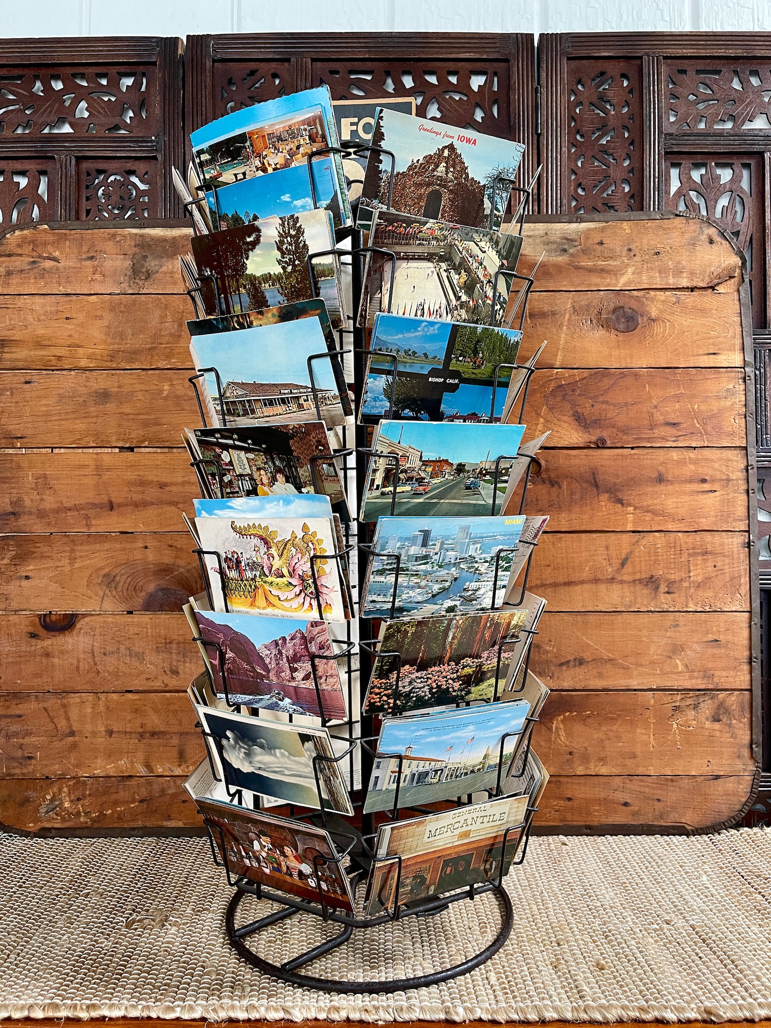 Vintage Spinning Postcard Display Rack 6 Sided48 Holders Etsy