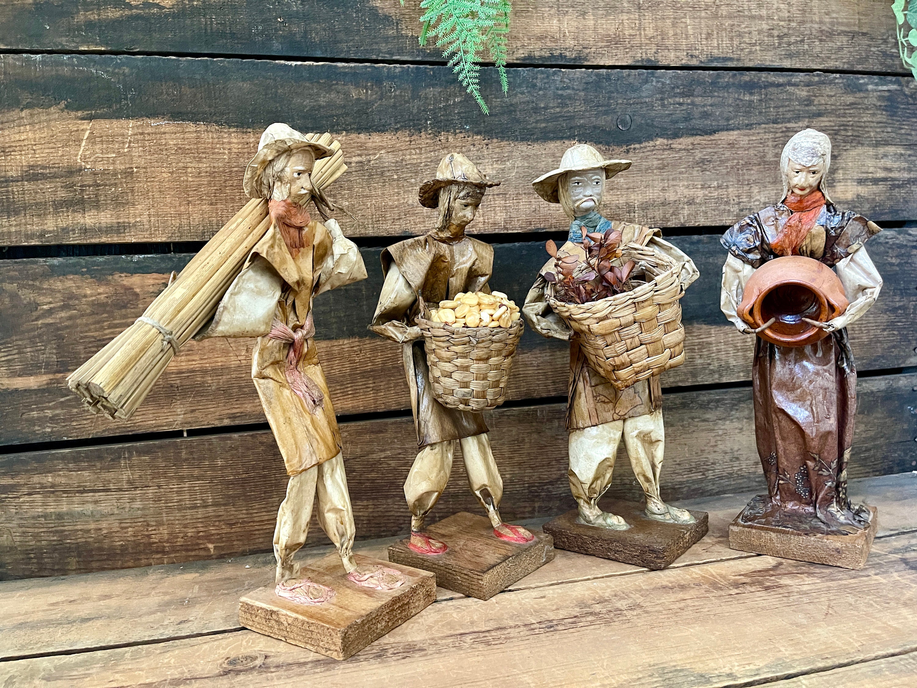 Set of 4 Mexican Paper Mache' Figures,vintage Collectible Handmade