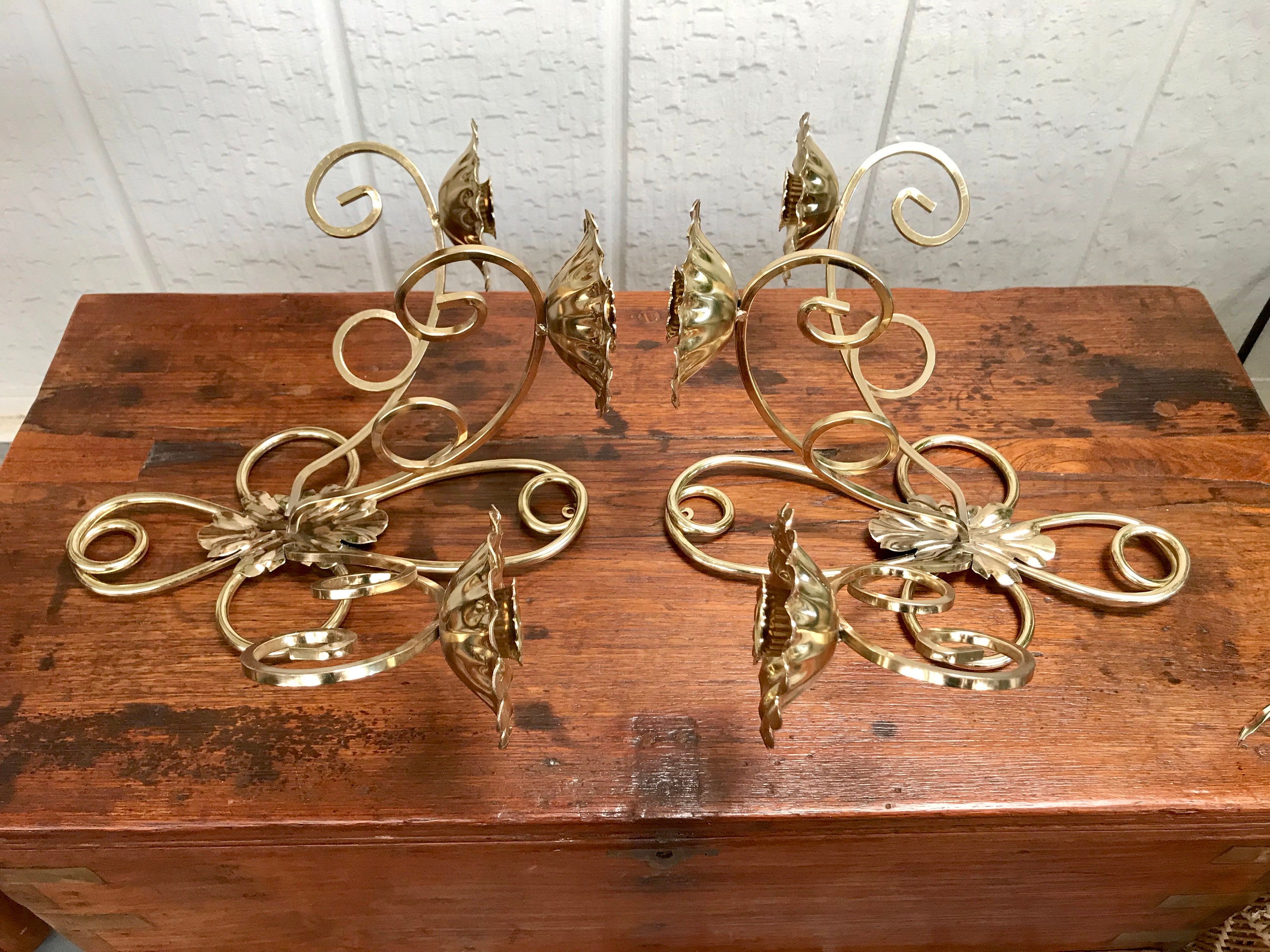 Wall Candle Sconce Set Gold Metal 3 Candle Sconces Wall Etsy