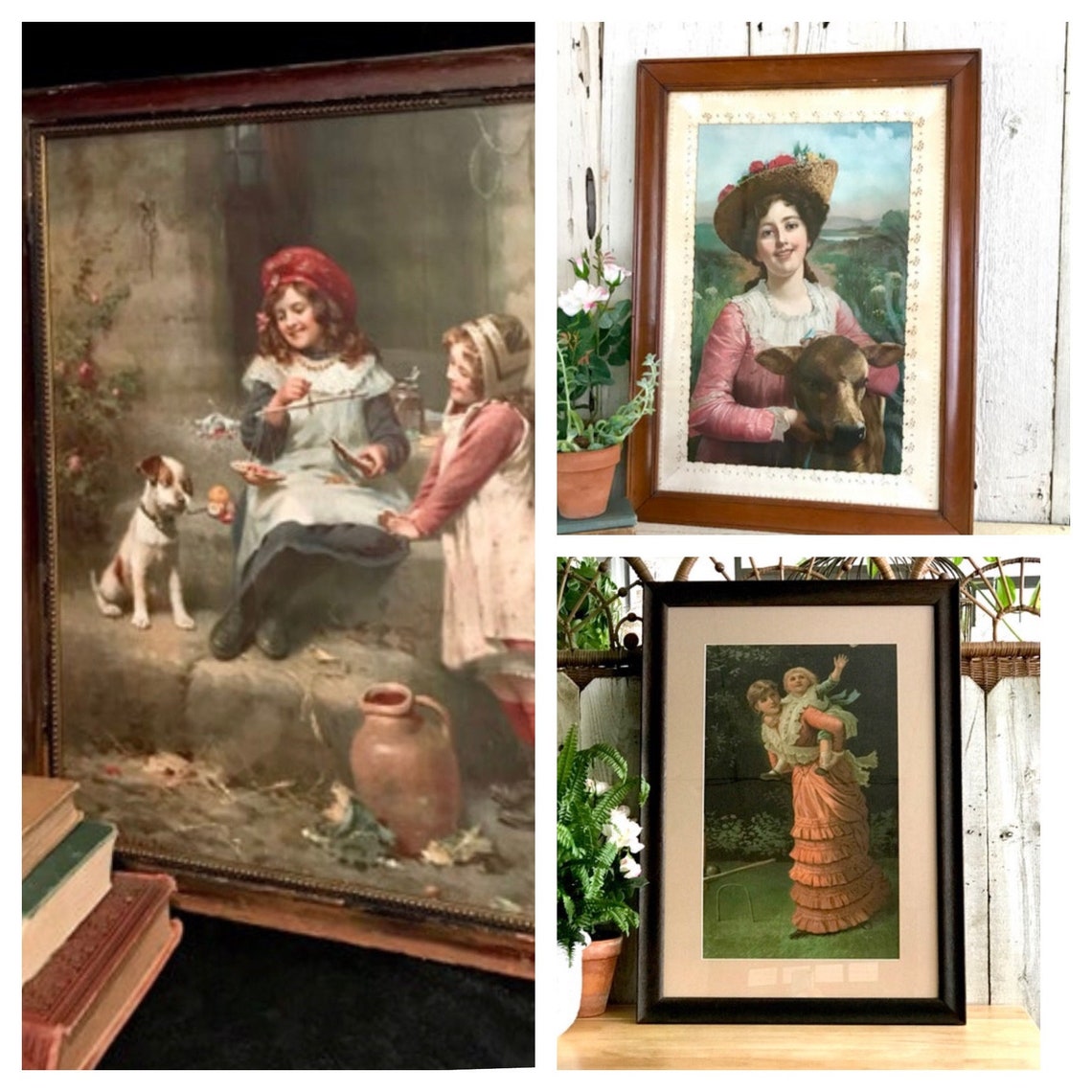 Set of 3 Large Victorian Framed Art Prints Antique Art Etsy