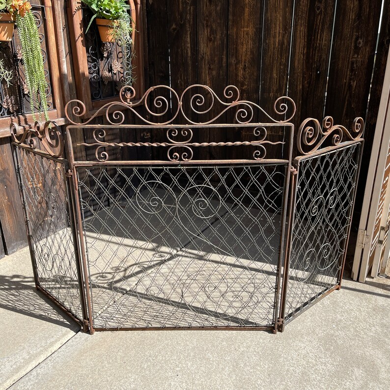Antique Wrought Iron Folding Fireplace Screen or Rustic Garden Etsy