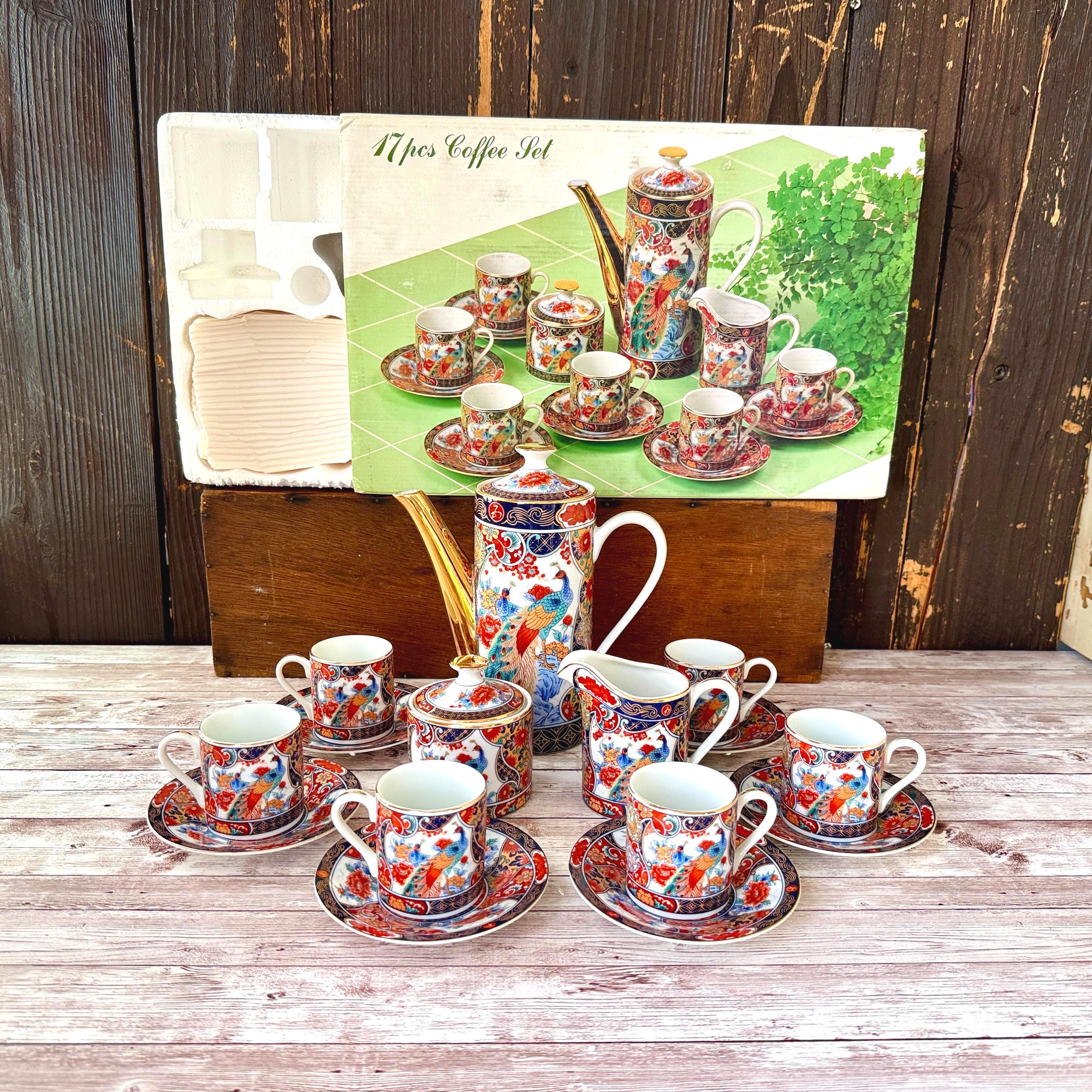 Vintage 17-piece Arita IMARI Peacock Demitasse Tea Set – Made in