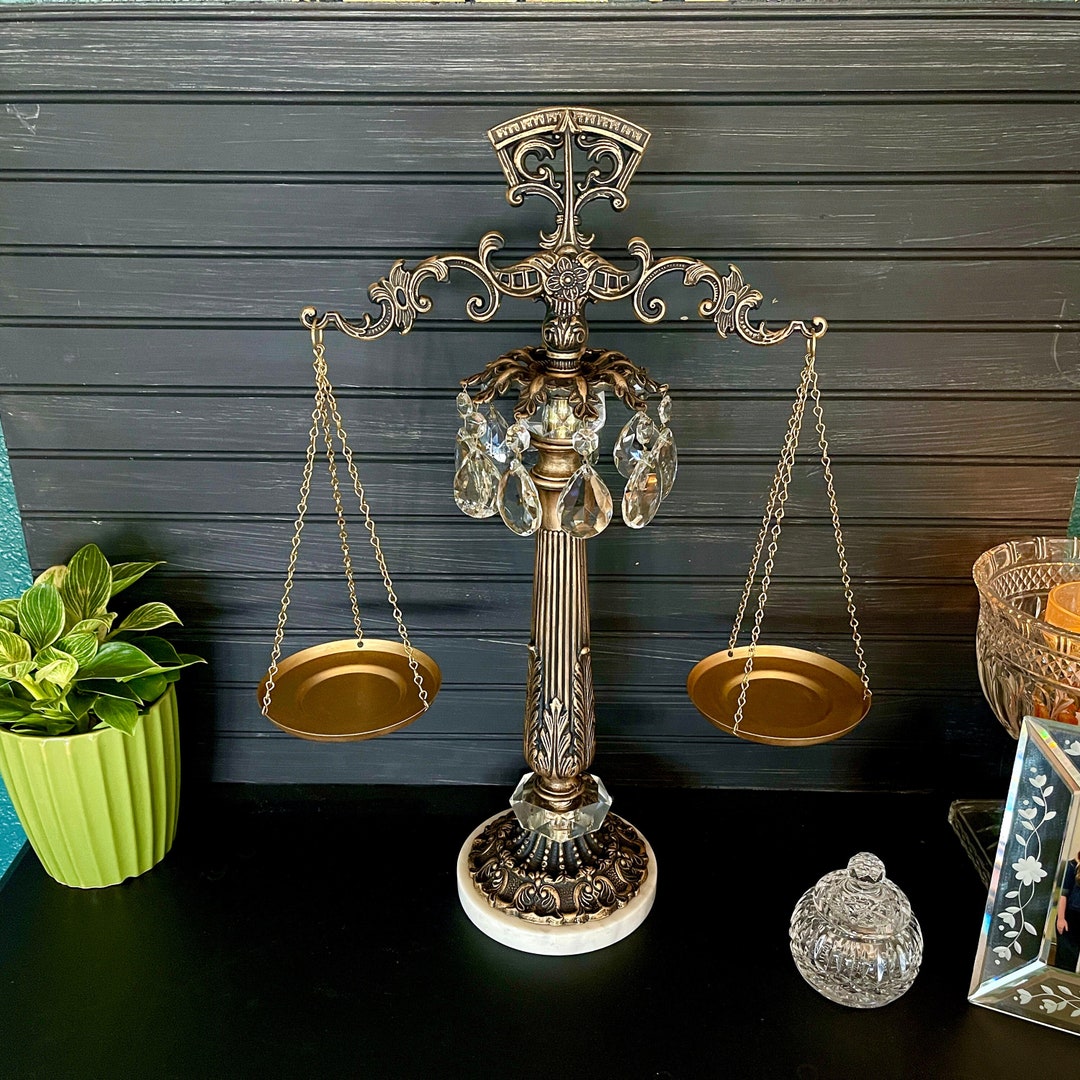 Black & Gold Refinished Scales of Justice With Crystals on Italian
