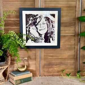 Collectible Framed Janis Joplin Silkscreen Portrait Art on Linen of Iconic 1971 album “Pearl”, 16x16, Gallery Wall or Gift for Music Lovers