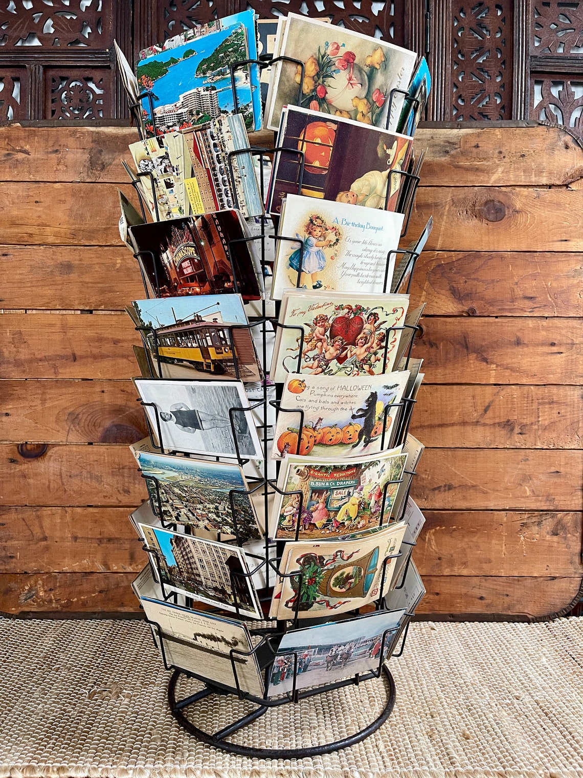 Vintage Spinning Postcard Display Rack 6 Sided48 Holders Etsy