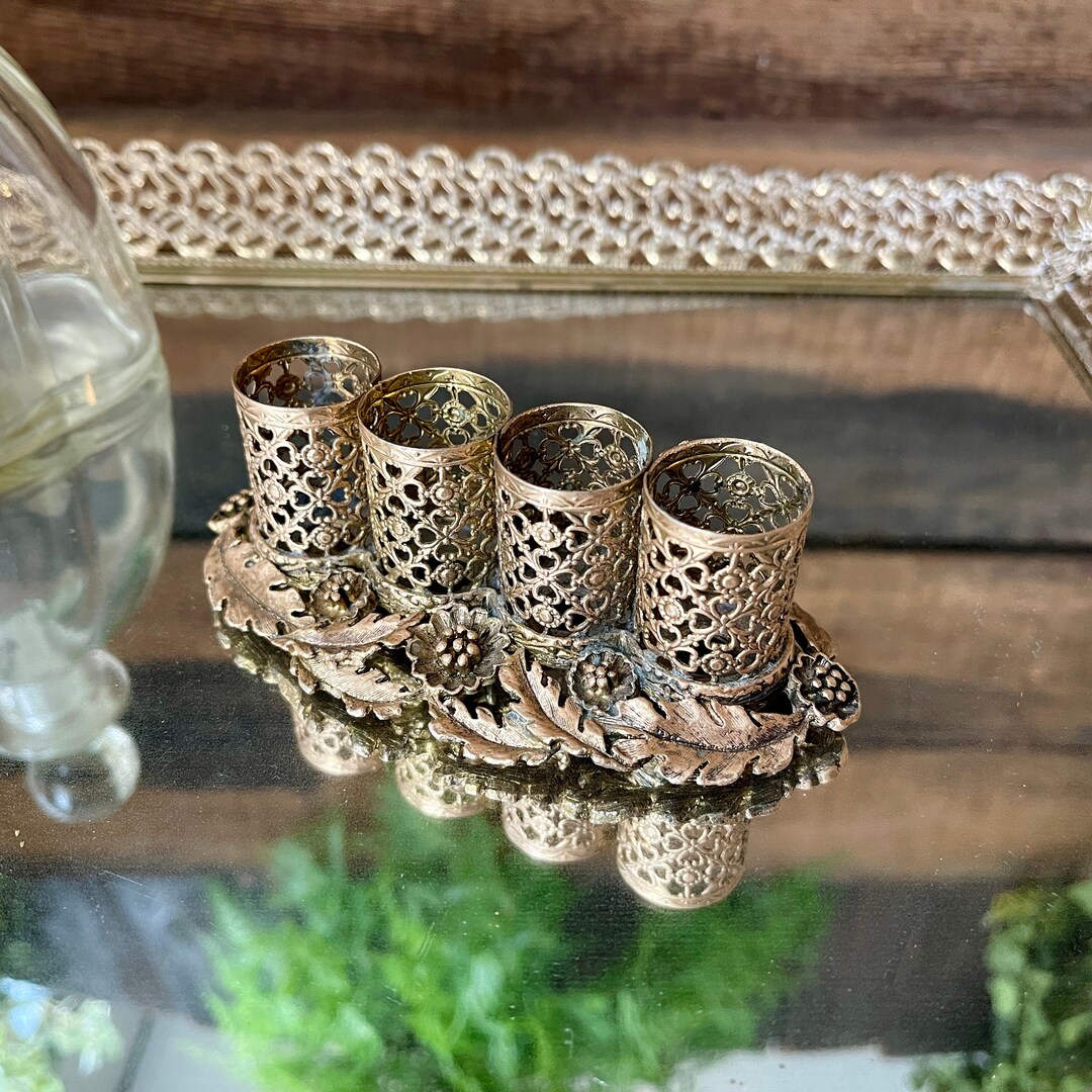 Vintage Gold Filigree 4 Lipstick Tube Holder Matson Style Ormulo Floral