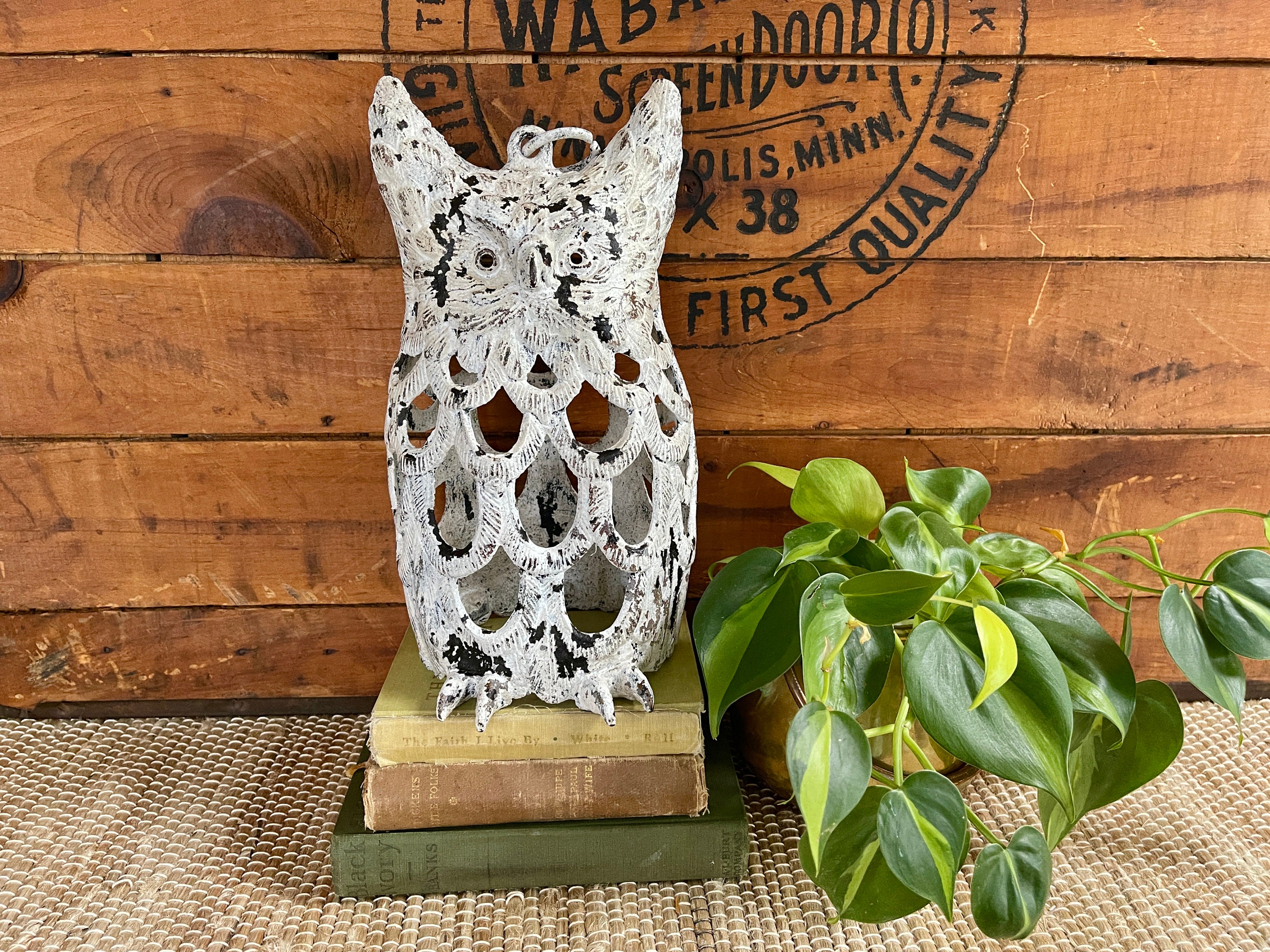 Rustic Cast Iron Owl Candle Holder Shabby Owl Candle Holder Etsy