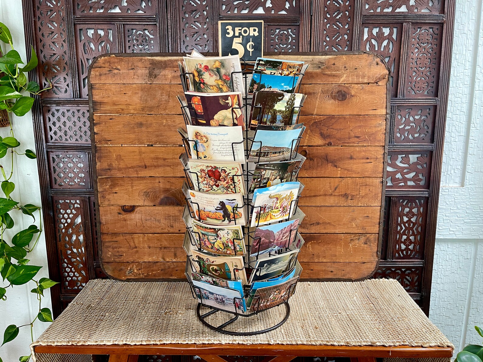 Vintage Spinning Postcard Display Rack 6 Sided48 Holders Etsy