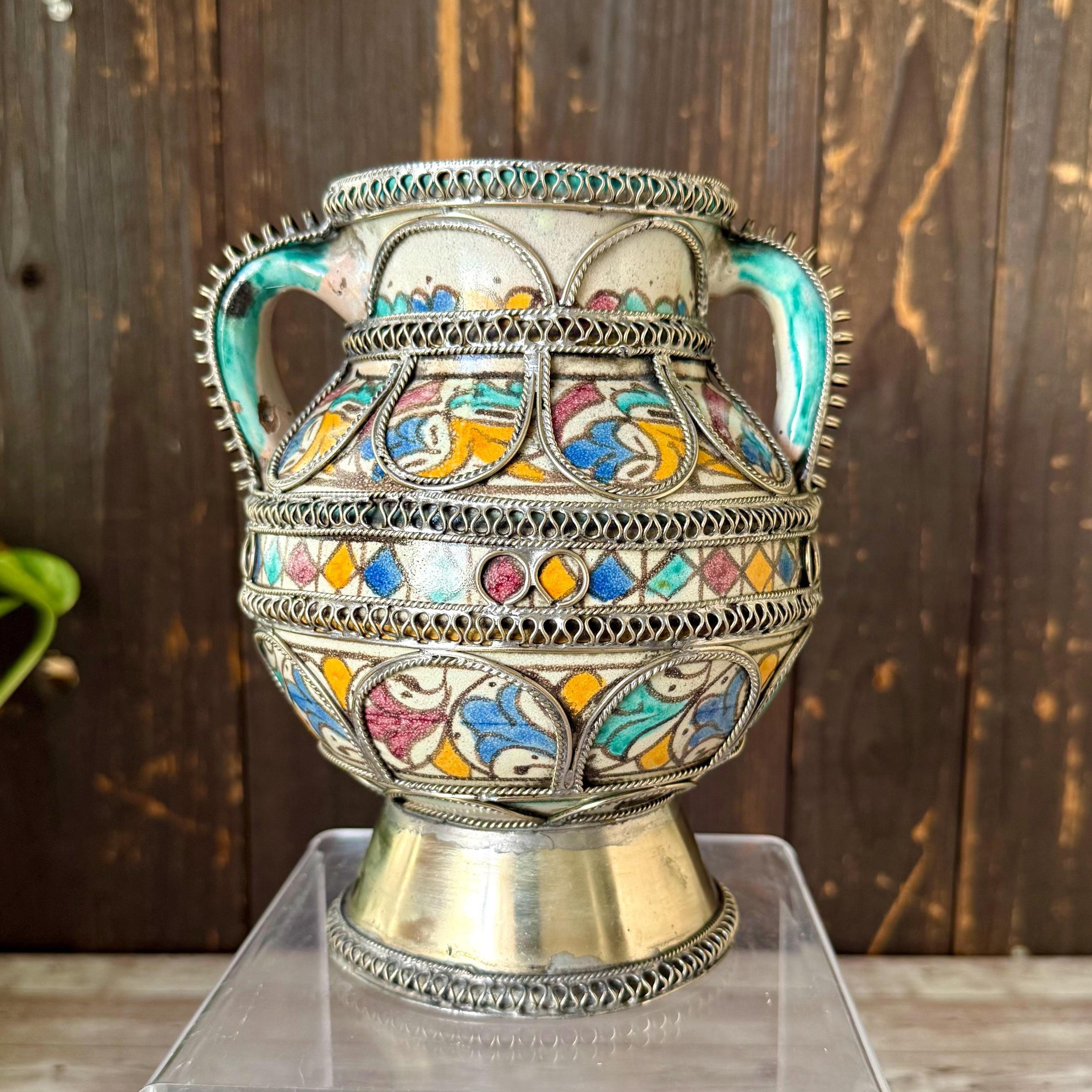 Moroccan Ceramic Vase With Metal - Etsy