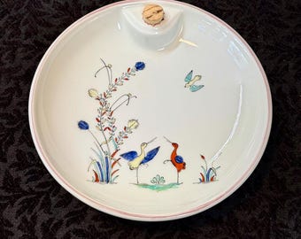 Vintage French Limoges Porcelain Baby Food Warming Dish "Decor a la Main" (hand-Painted) Chantilly France in the style of Japanese Kakiemon