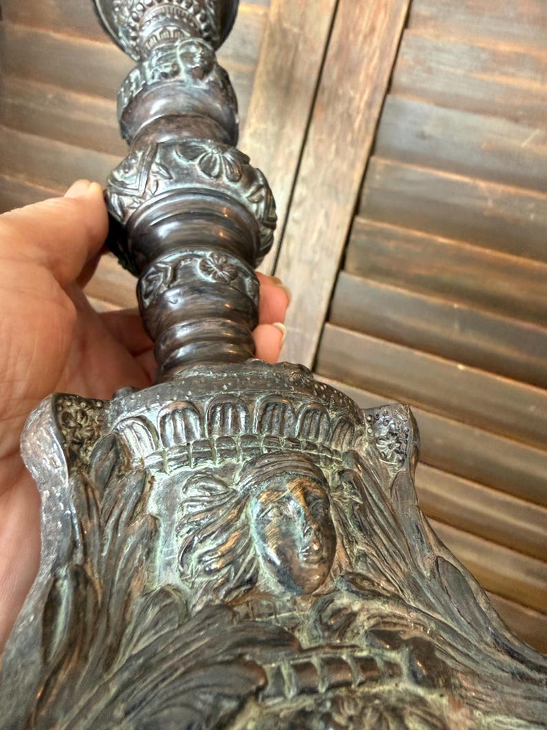 Antique Style Baroque Candlestick Holder or Plant Pedestal featuring Figural Faces and Ornate Details, bild 15