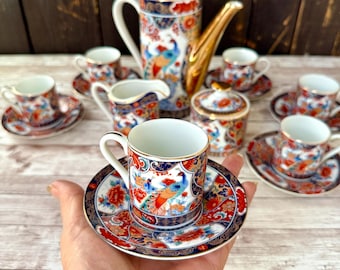 オリエンタル チャイナ ミッドセンチュリー フィフティーズ 置物 ペア Vintage Arita Imari Peacock Demitasse Tea Set, Japanese Porcelain