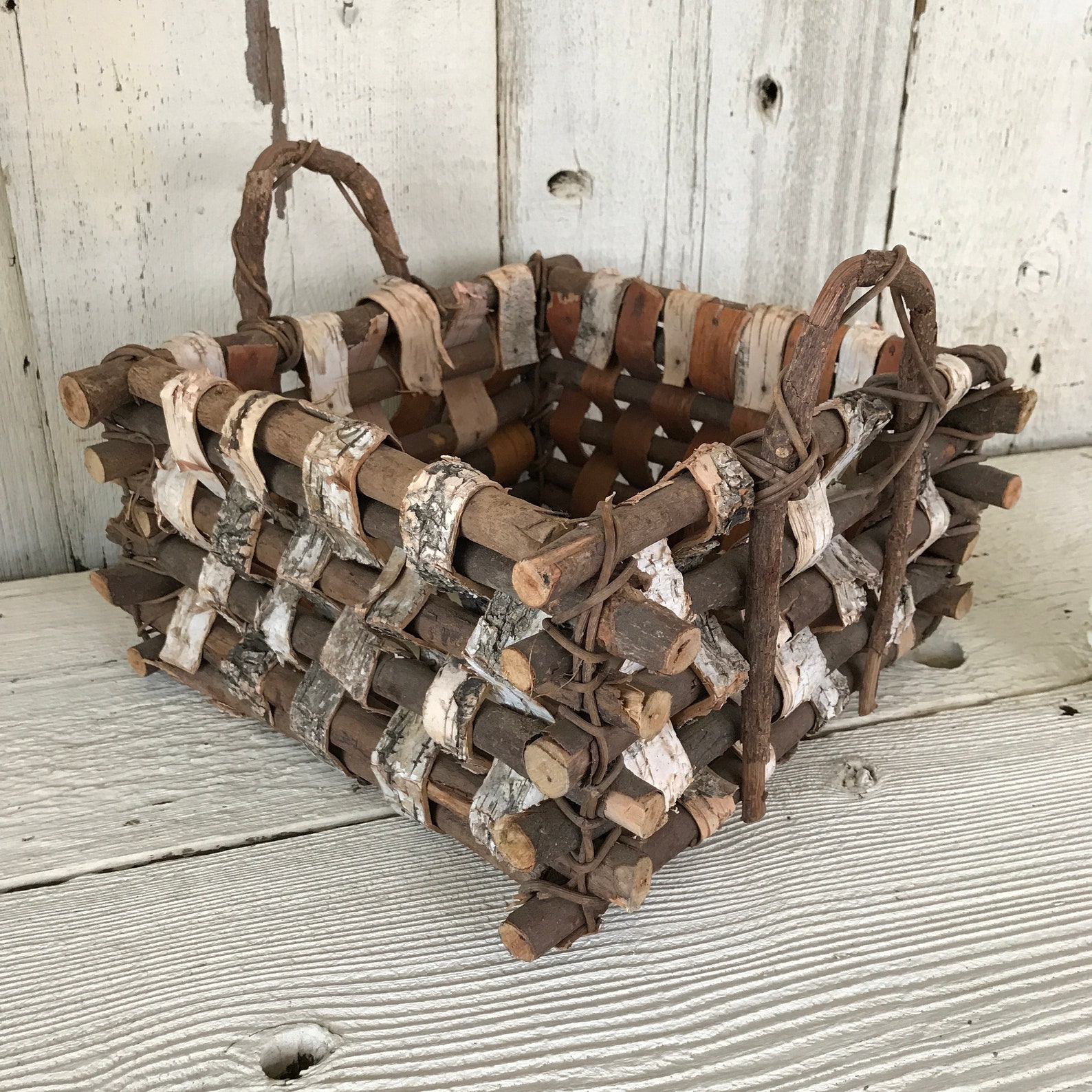 Birch Bark and Twig Basket Natural Tree Twig and Birch Bark Etsy