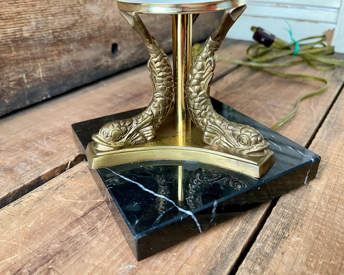 Koi Fish Accent Lamp Asian Frosted Glass and Brass Lamp with Etsy