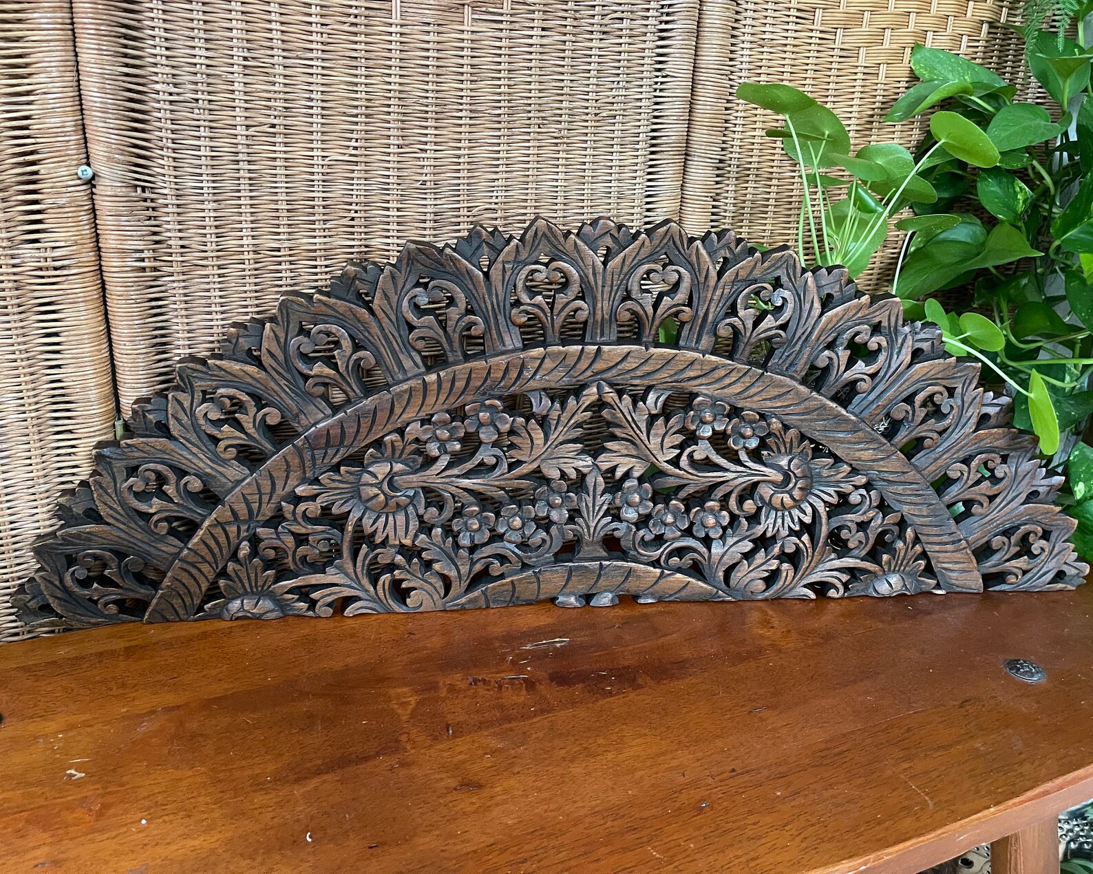Hand Carved Thai Teak Wood Wall Panel 33x12 Window or Door Etsy
