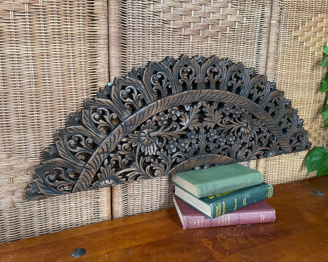 Hand Carved Thai Teak Wood Wall Panel 33x12 Window or Door Etsy