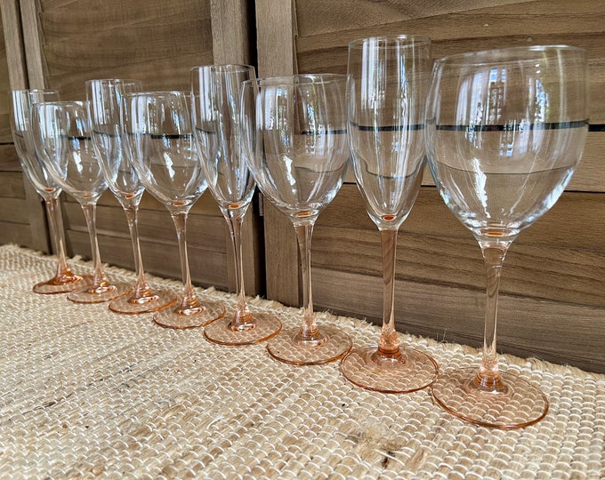 Set of 8 Vintage Luminarc France Pink Stemware, 4 Wine Glasses and 4 ...