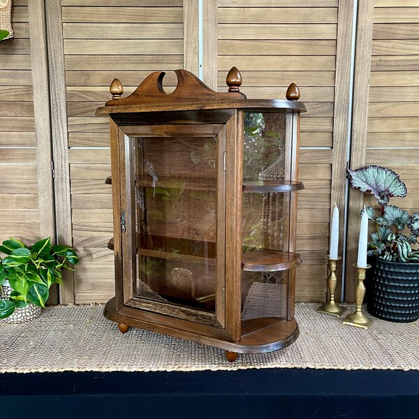 LARGE Glass Enclosed Wood Wall Curio Cabinet - Freestanding OR Wall Hanging Wooden Wall Curio Display Cabinet - 24"x20"x8" - Quality Built