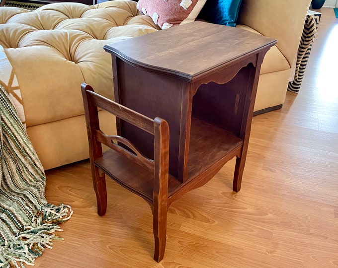Mid Century Walnut Wood TV Side Table With Magazine or Etsy