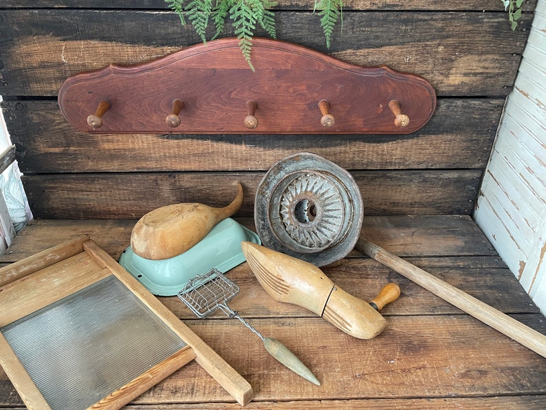 7 Pc Curated Laundry Room Decor Bundle, Wooden Wall Coat Hat Clothes ...