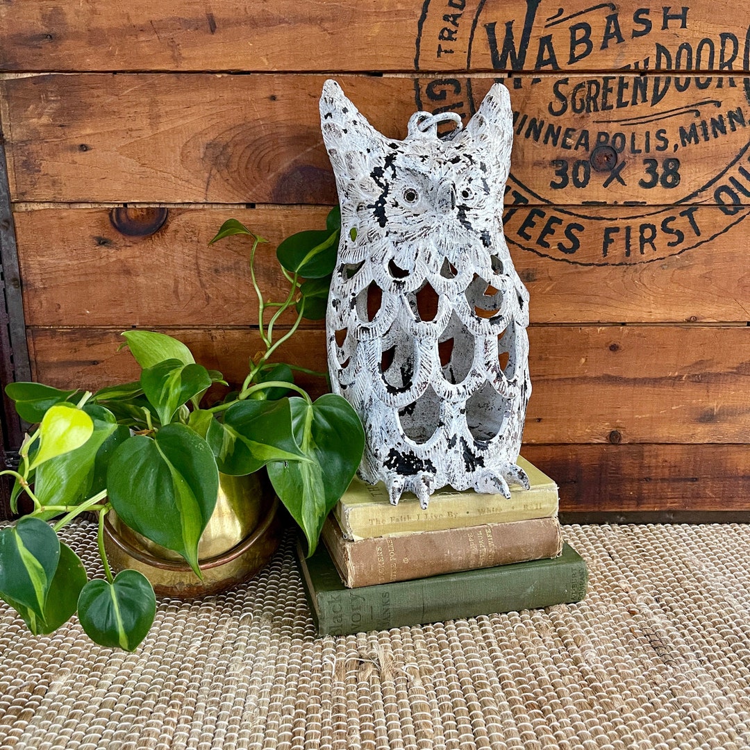 Rustic Cast Iron Owl Candle Holder Shabby Owl Candle Holder Etsy
