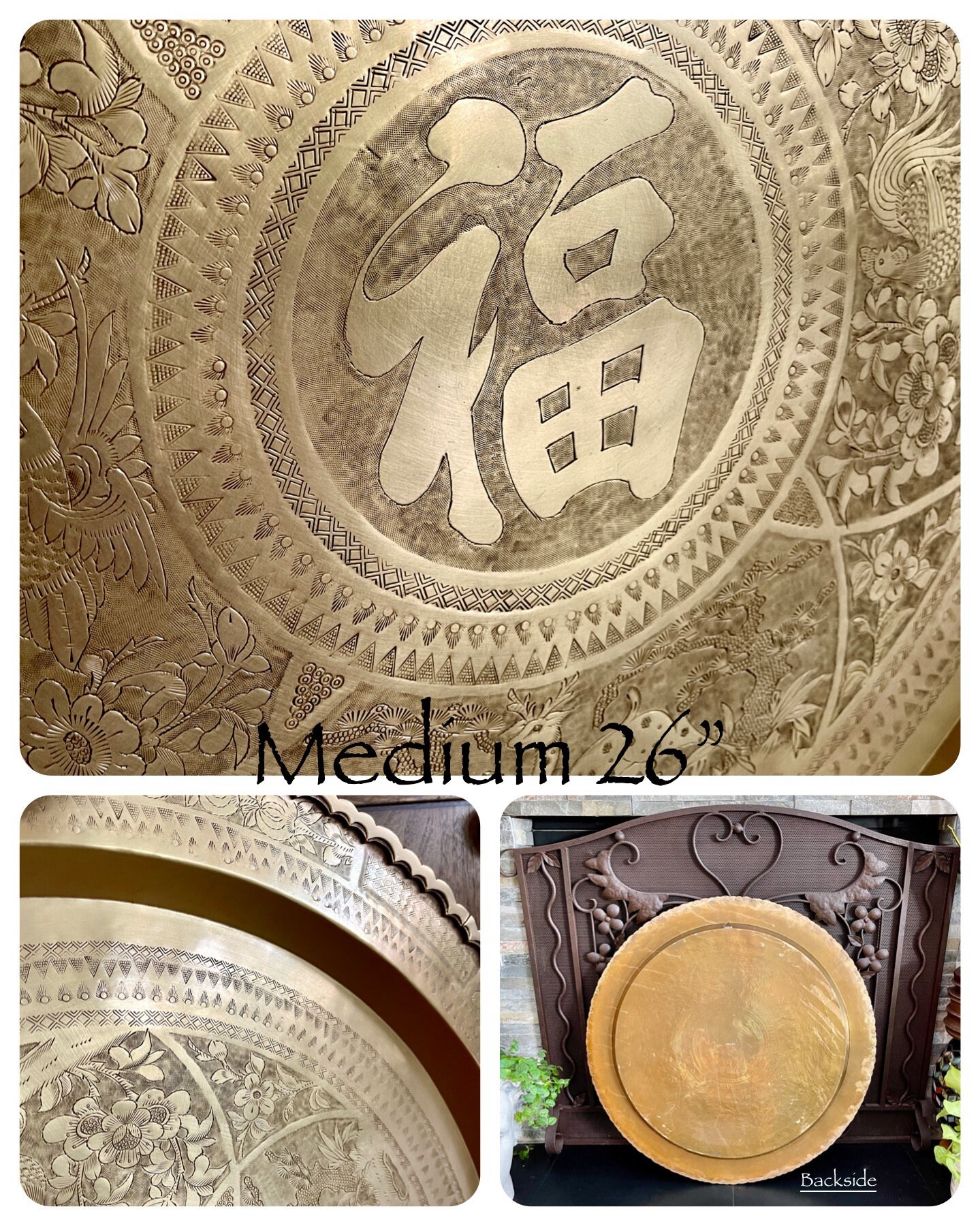 SET of 3 LARGE Asian Round Brass Trays (30