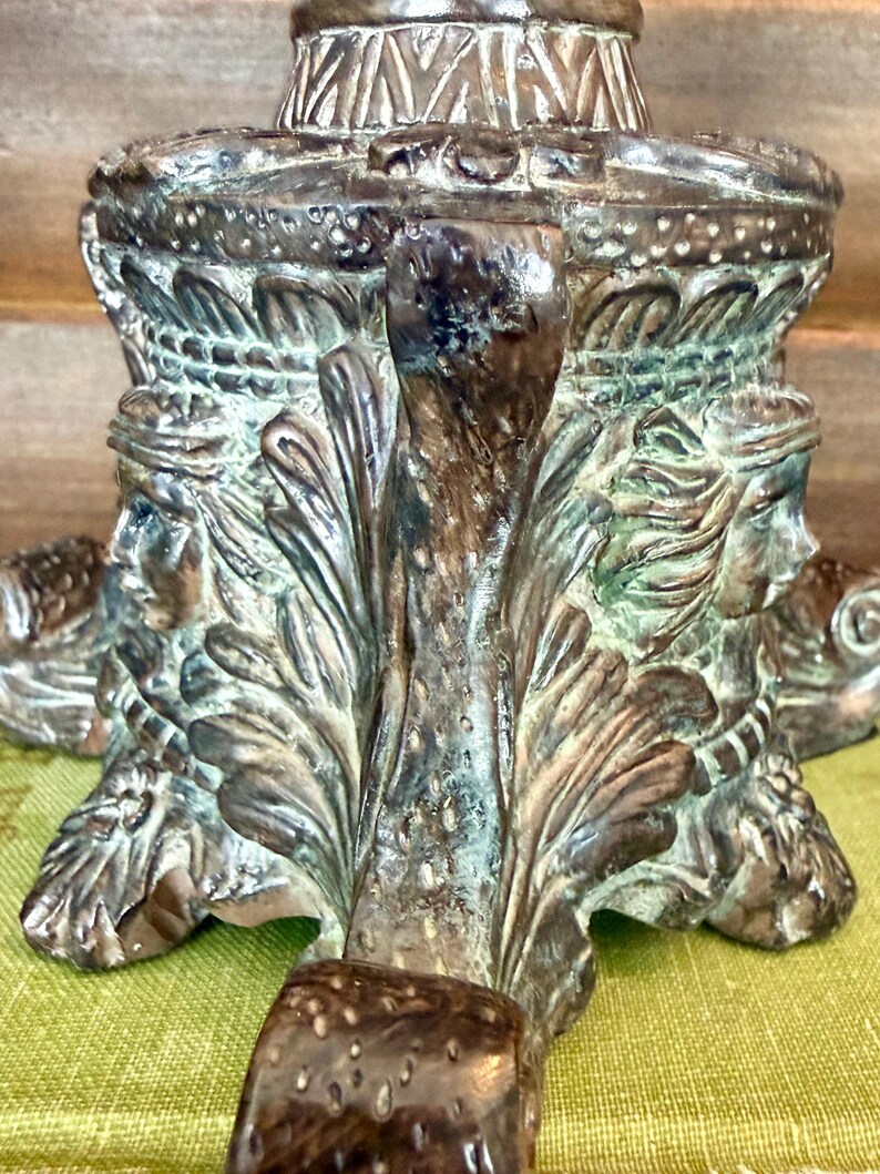Antique Style Baroque Candlestick Holder or Plant Pedestal featuring Figural Faces and Ornate Details, bild 7