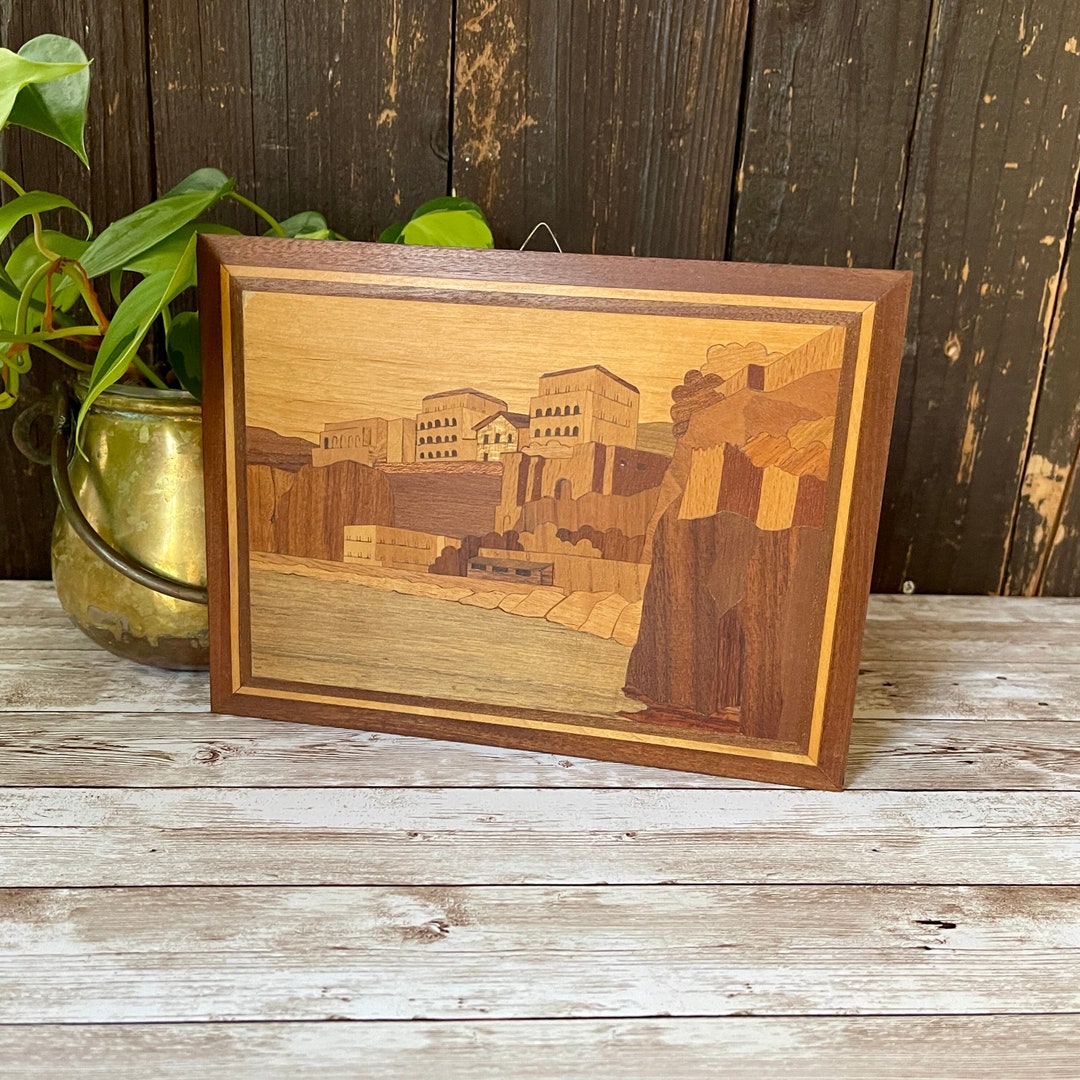 Vintage Wood Inlaid Marquetry Sorrento, Italy Coastline Seascape Wall